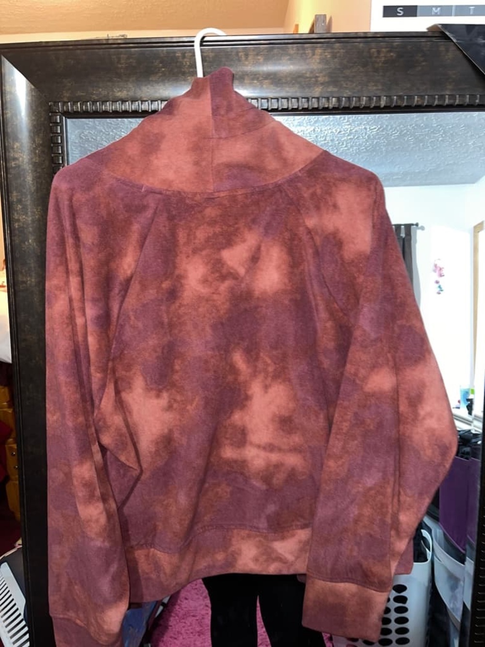 Suede-Look Tie-Dye Cowl Neck Sweater in Rose Plum